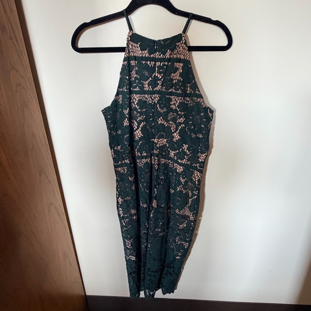 Bardot Mila floral lace midi dress green forest with beige lining M - Picture 3 of 5